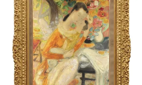 LÊ PHỔ – MẪU TỬ, TÁC PHẨM SƠN DẦU TRÊN LỤA BỒI