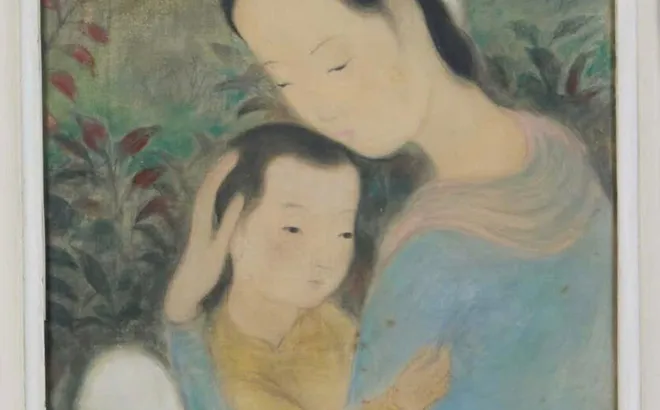 Vũ Cao Đàm (1908–2000) – “Maternity”, 1944 Mực và màu trên lụa, bồi giấy – ký tên góc phải dưới